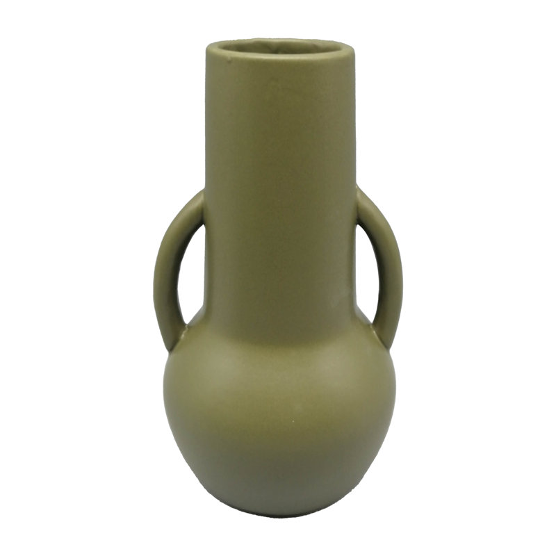 Vase décoratif en céramique avec poignées 8 po - Décoration contemporaine pour bureau, Blanc