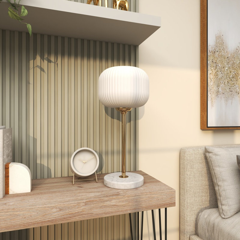 Metal White Table Lamp with Round Ribbed Shade