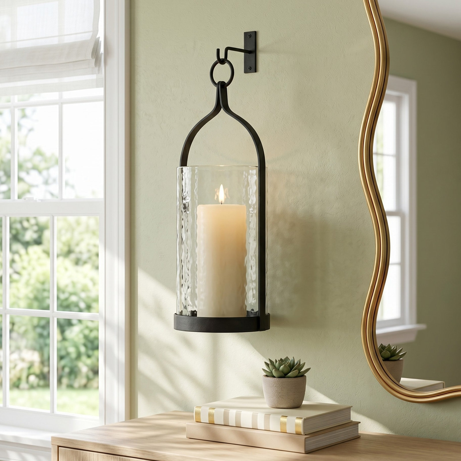 Iron Wall Lantern Candle Holder, 15.25" H x 6.5" W x 6.5" D