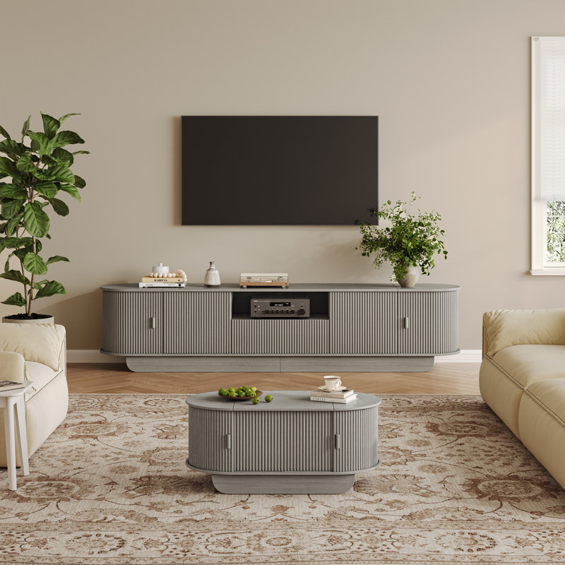 Ensemble de table basse cannelée, Gris