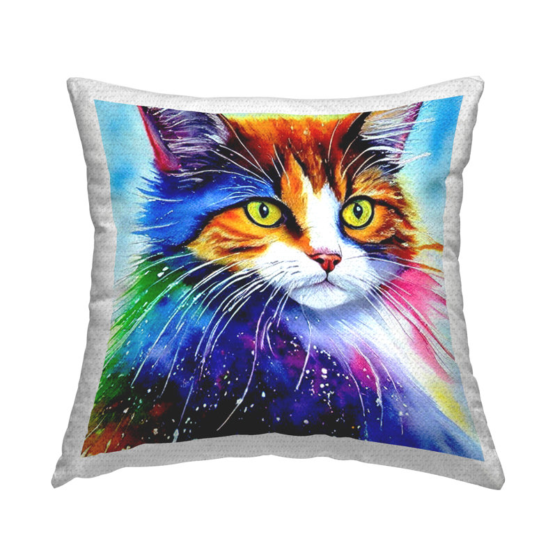 Coussin d'extérieur Modern Bold Rainbow Cat par Denise Dundon