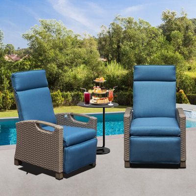 Patio Recliner With Comfortable Back And Neck Support - Blue Adjustable Protected, Navy Blue, Seat