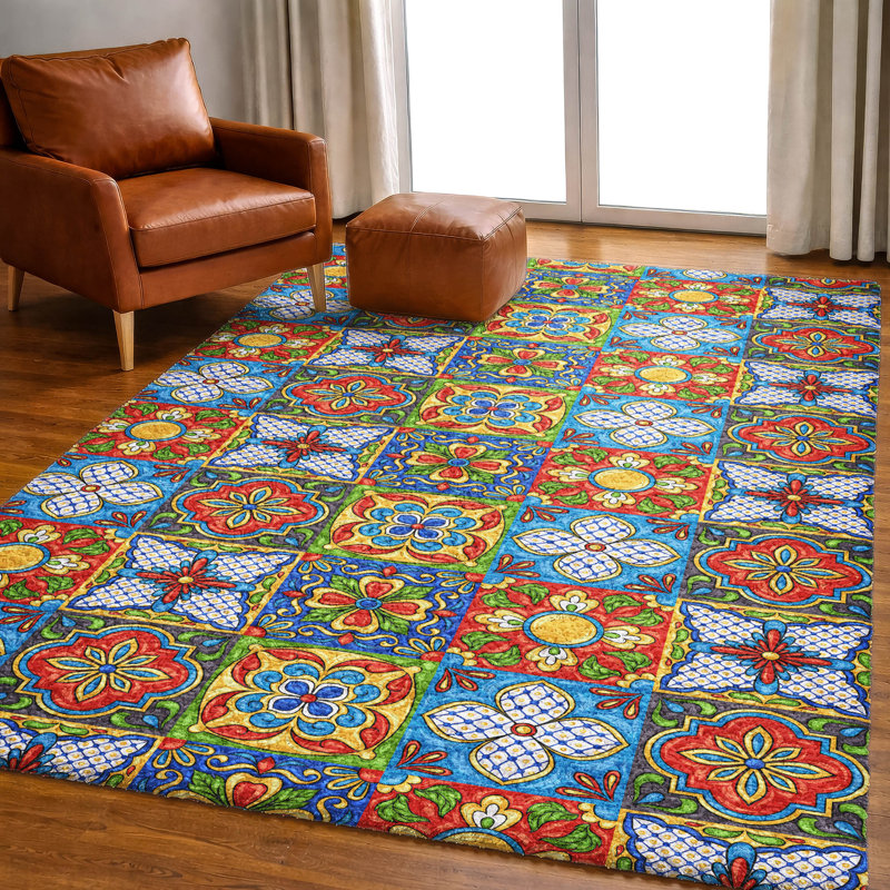 Premium Machine Washable Dream Shag ADS175 Spanish Tiles Rug, 5' x 7'6"