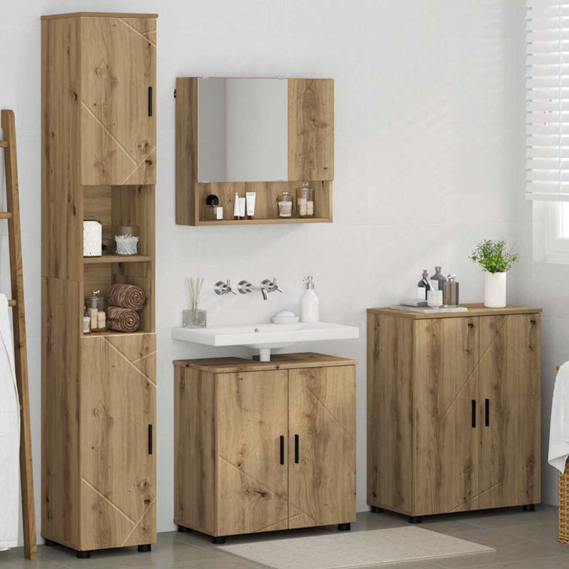  Bathroom Furniture Set with Door 4 pcs Engineered wood & Metal Cabinets
