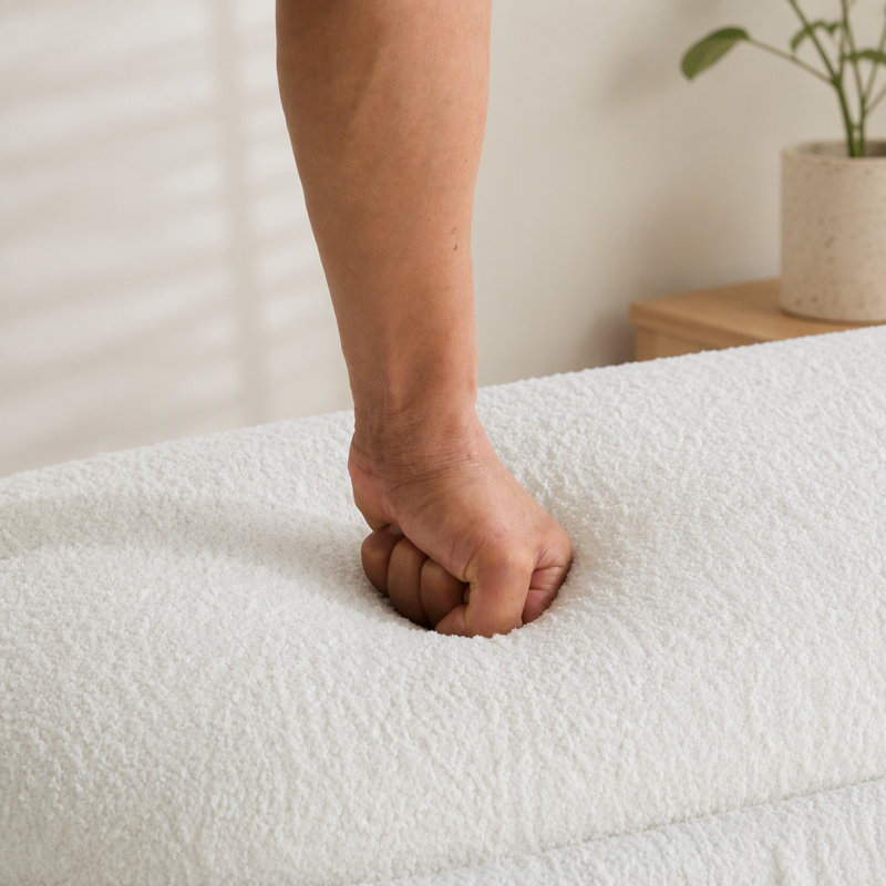 Banc de rangement rembourré à rabat de 55,25 po avec repose-pieds en chenille et pieds en bois d'hévéa, Beige