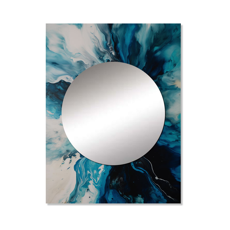 Brina Teal and Black Aqueous Whimsy II - Abstract Mirror, Modern Unique Wall Mirror, Printed Metal Art, 40" x 30"