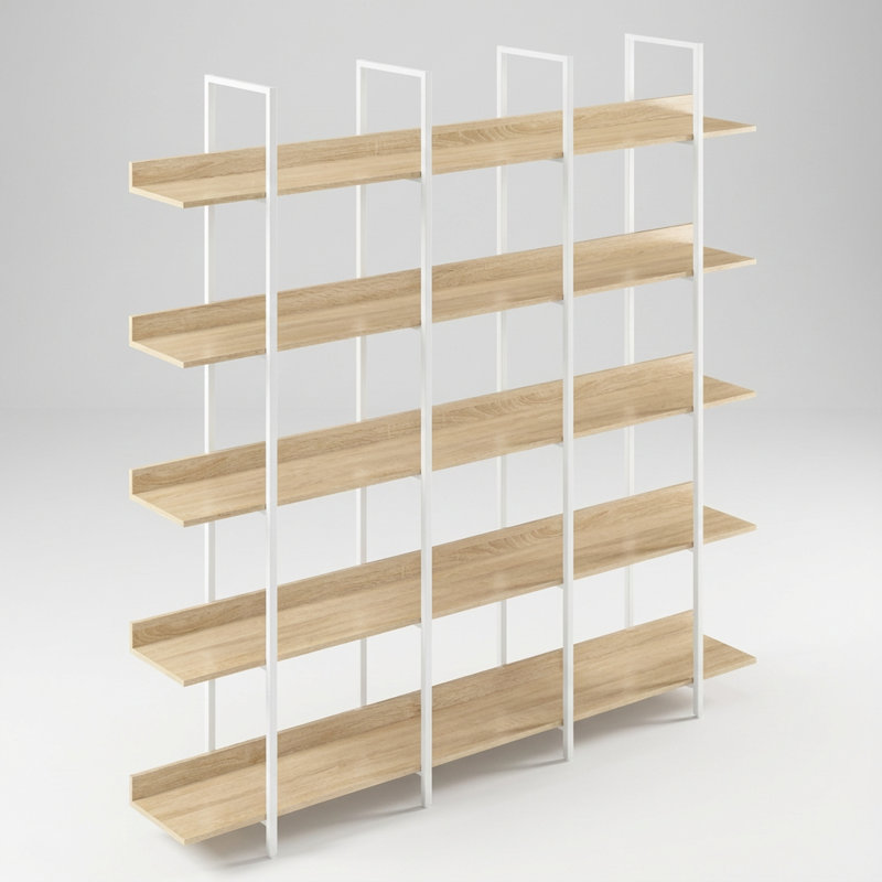 Bibliothèque à cinq niveaux de style industriel pour le rangement et la présentation de la maison et du bureau, Naturel
