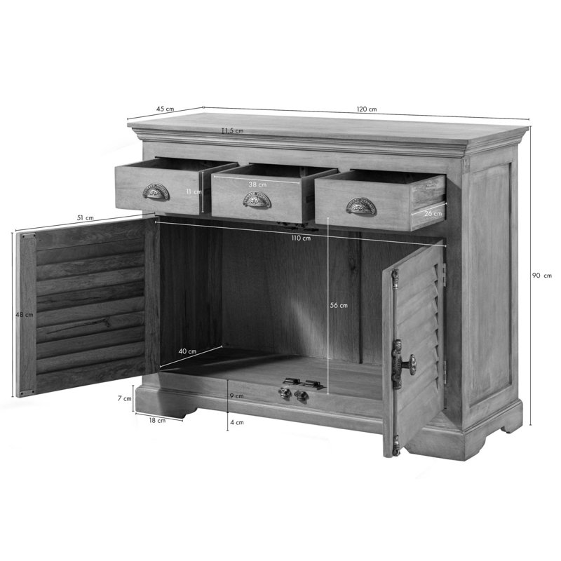 Toulouse 120 cm W Solid Wood Sideboard, Beige Oiled