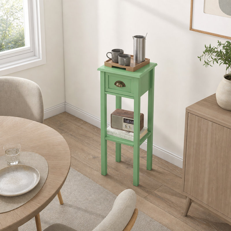 Table d'appoint étroite avec tiroir et tablette inférieure, table de chevet mince pour petits espaces, gris-vert
