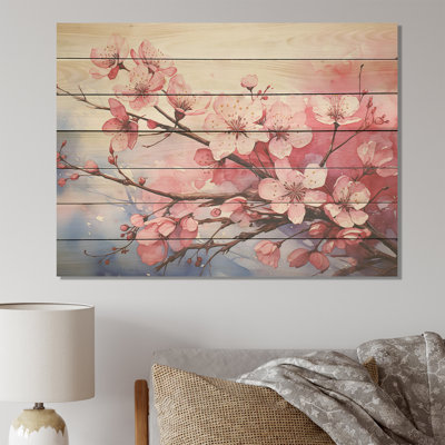 «Pink Blossom Cheery Tree Wind III - Cerisier sur bois»