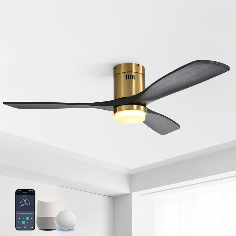 Ventilateur de plafond encastré en bois massif 52 "avec lumière, télécommande / application / commande intelligente