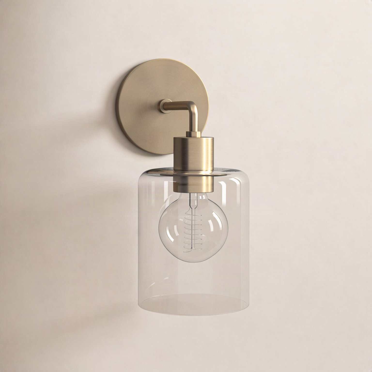 Single Light Glass Dimmable Armed Sconce, Aged Brass