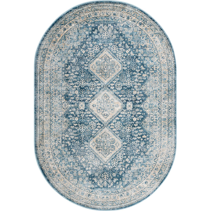 Tapis bleu marine Alabama, Ovale 5 pi 3 po x 8 pi