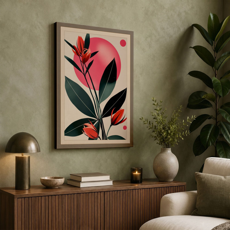 Geometric Botanical Study Mid-Century - Wrapped Canvas, 30x20 - 76.2 x 50.8 cm, Terracotta Border