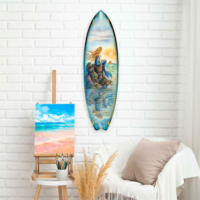 Décoration murale planche de surf pour les intérieurs nautiques - art mural de planche de surf de sirène - art mural côtier par G. Debrekht