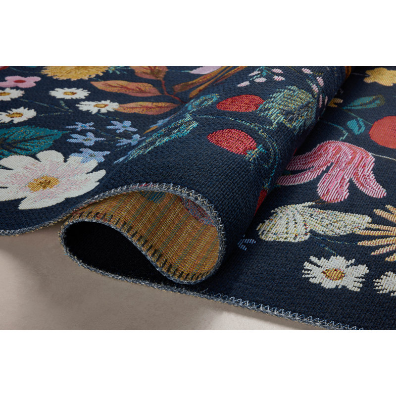 Rifle Paper Co. x Loloi Perennial Black/Navy Indoor / Outdoor Area Rug, Square 1'6"