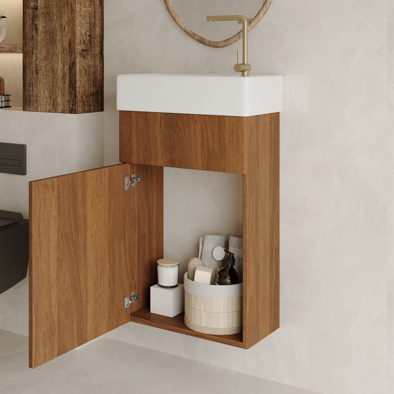 Meuble-lavabo flottant moderne avec lavabo et rangement - Parfait pour les petites salles de bain