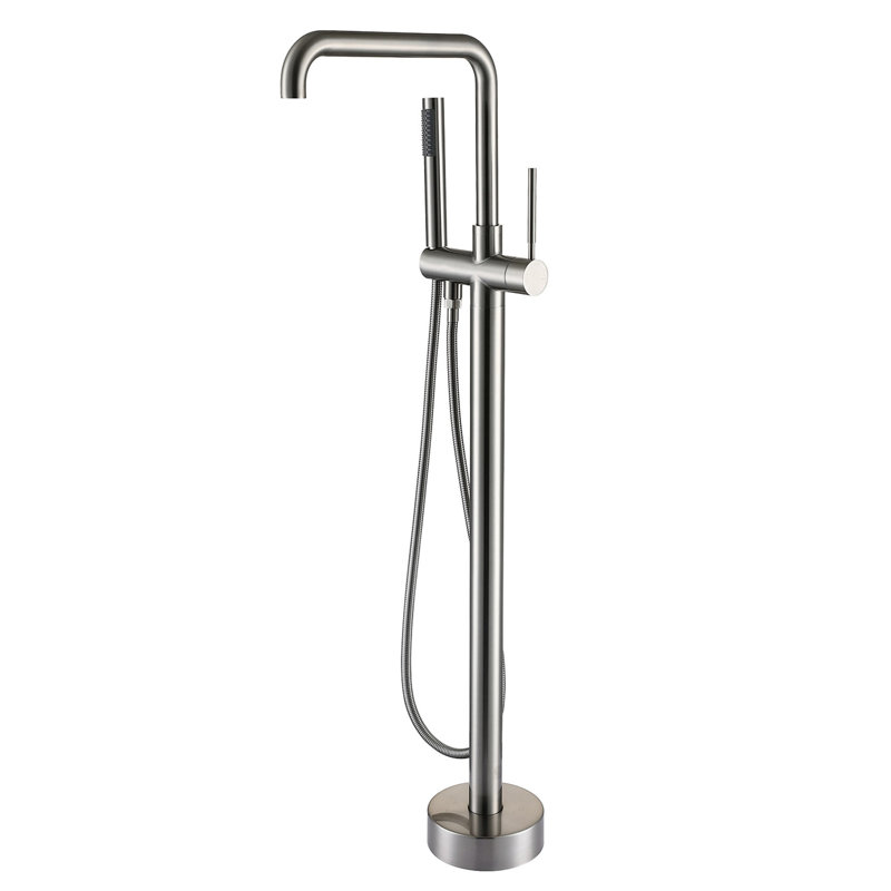 Freestanding Bathtub Faucet W/ Hand Shower, 3 Handles, Blush, Metal, 6.11 In Width, Depth, 43.03 Height, 11.34 Lb - Bathroom Blush Color With Shower , W X D H,