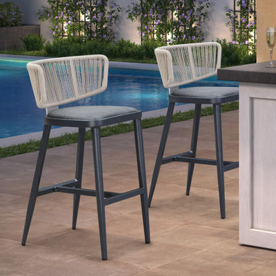 Kharon Powder Coated Aluminum Outdoor 28.74'' Bar Stool with Cushion