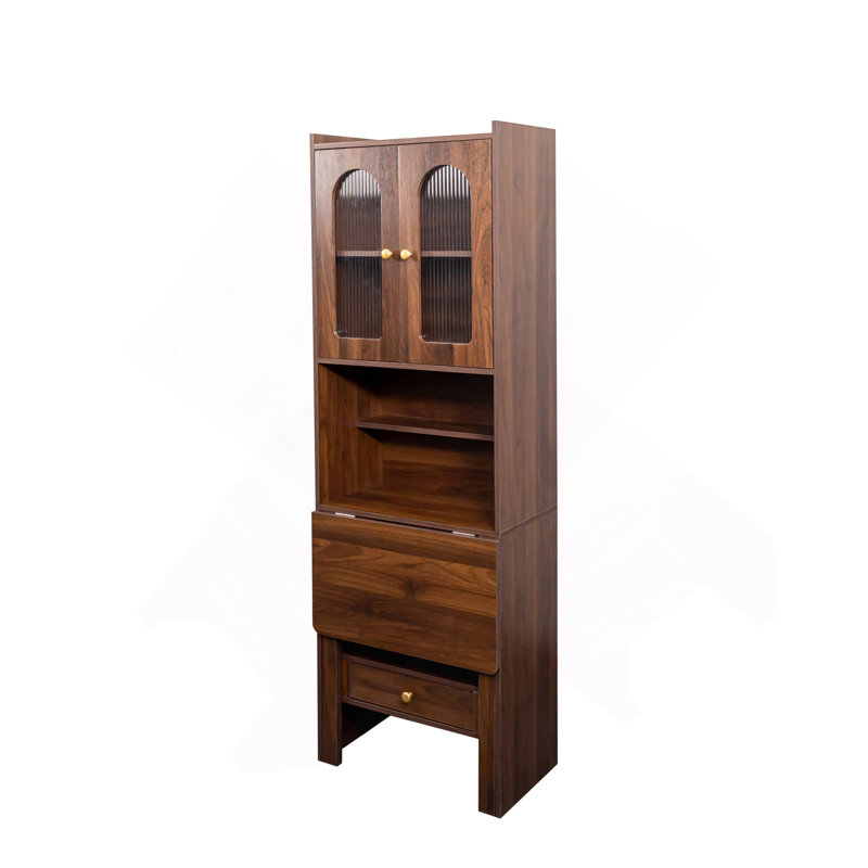 Table d'écriture pliable, armoire de bureau avec tablette et tiroir, Noyer