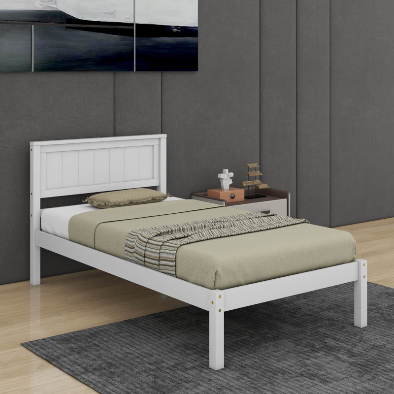 Platform Bed With Headboard, Twin, White