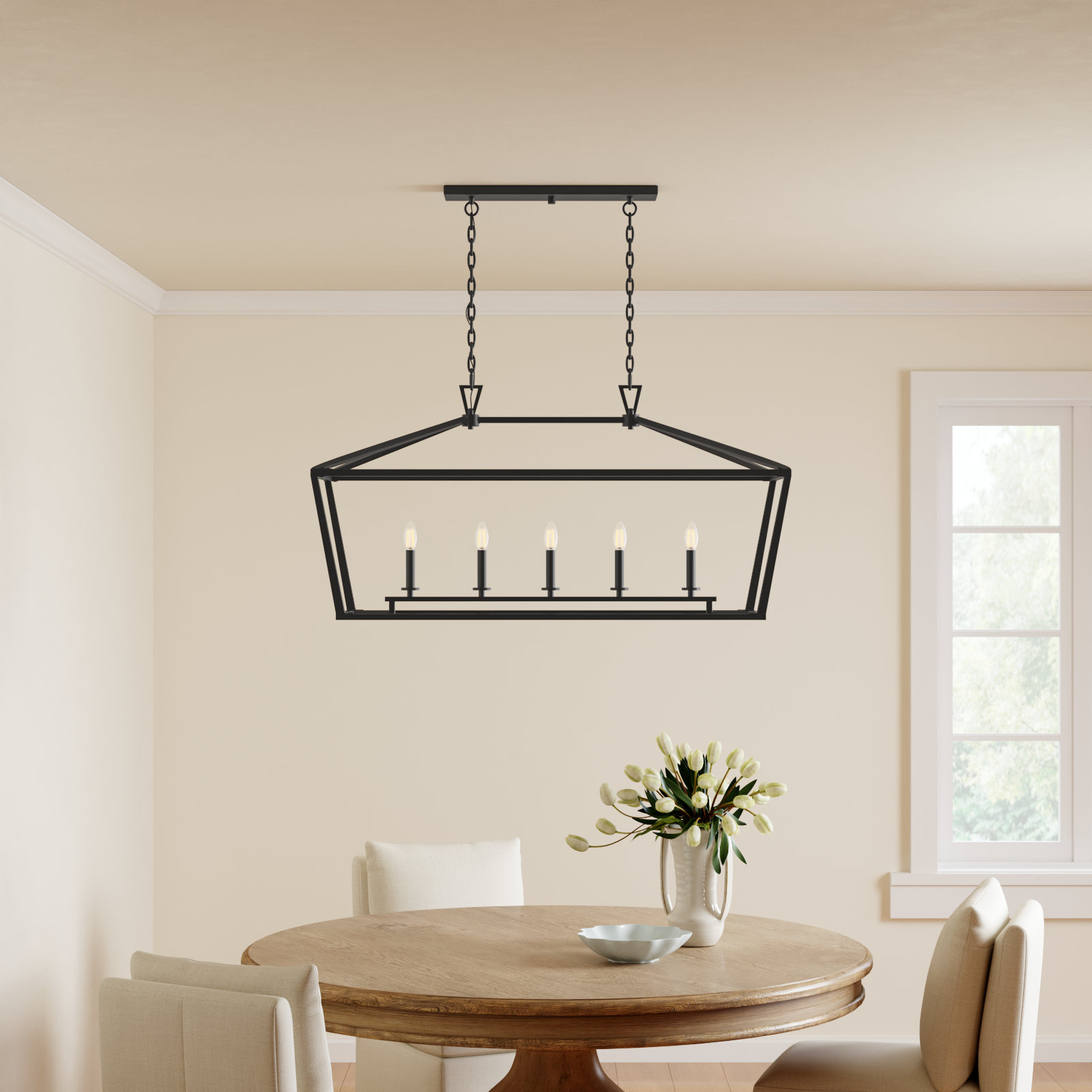 Hastings 5 Light Dimmable Pendant, Matte Black, 23.5" H x 44" W x 16" D