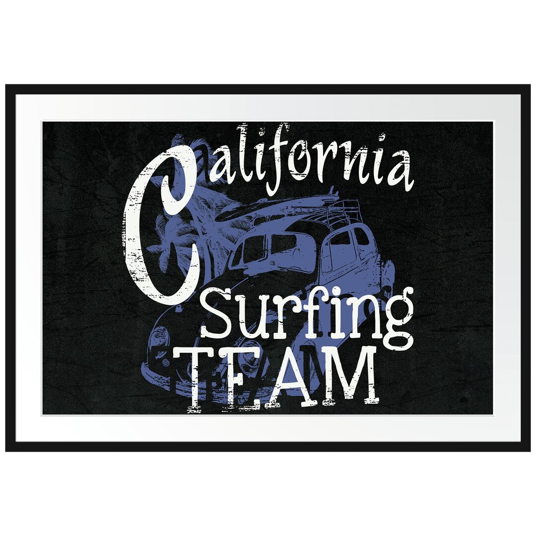 Gerahmtes Poster Kalifornien Surfing-Team Schwarz