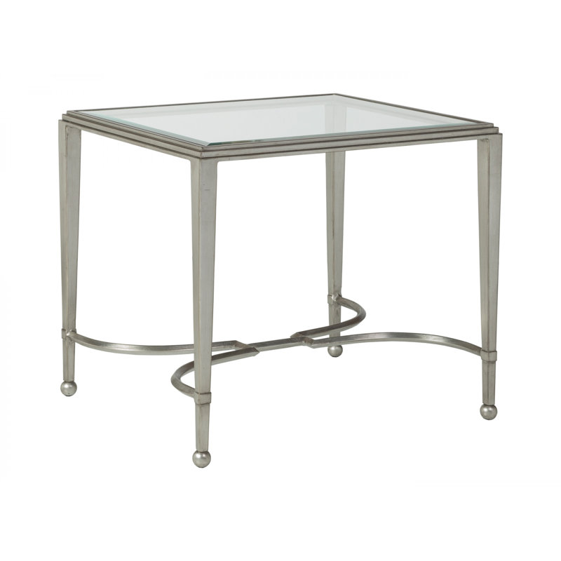 Sangiovese Silver Leaf 24" Hand-Forged Iron and Glass End Table