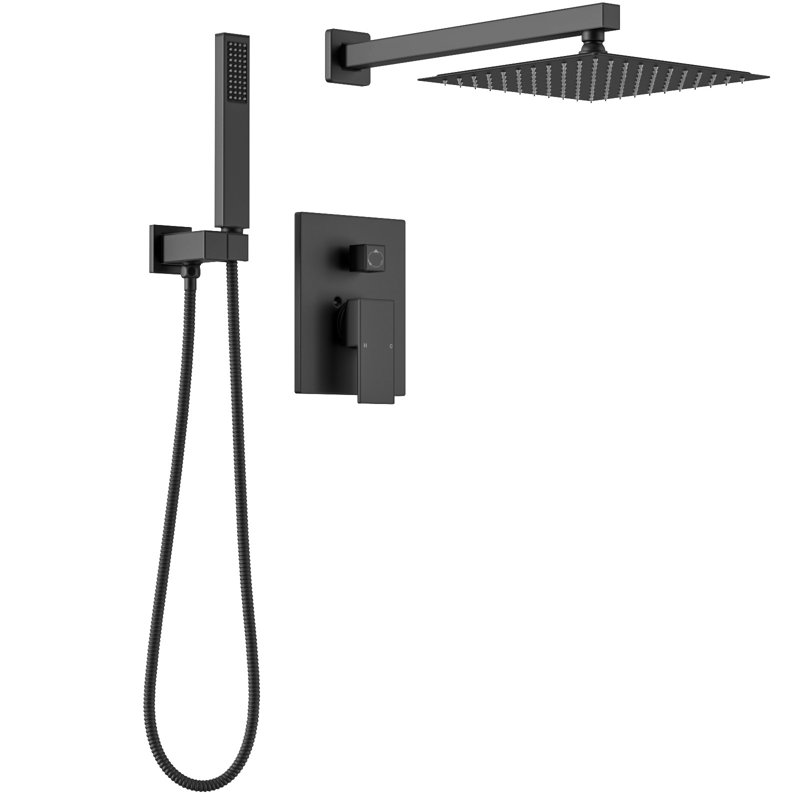 Modern Square Shower System, Rain Shower Head With Handheld Spray, Shower Faucet Set, Matte Black