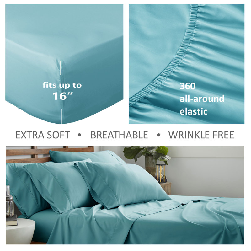 Ensemble de draps en micro-fibre, Aqua, Ensemble de draps pour taille de lit très grand a