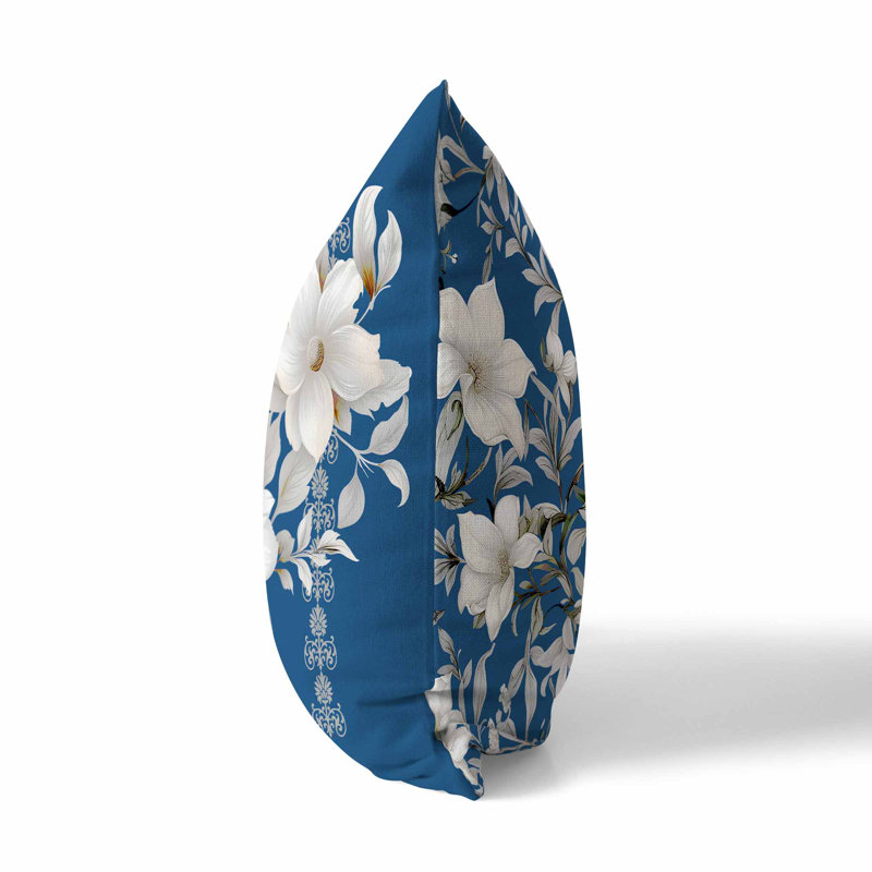 Petal Perfection Faux Suede Throw Pillow, Blue/White/Multicolor Floral, 16"H x 16"W