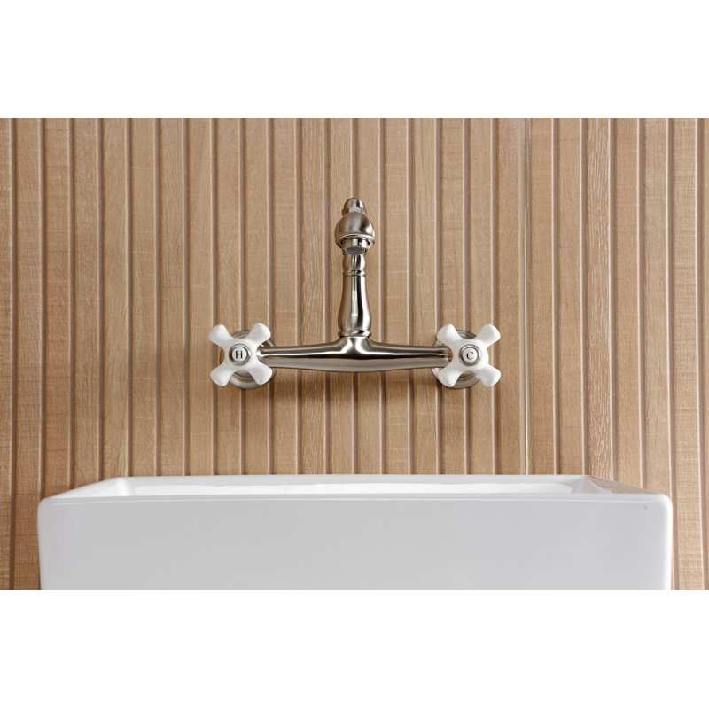 Kingston Brass English Country Two-Handle 2-Hole Wall Mount Bathroom Faucet, Brushed Nickel