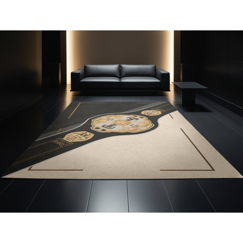 Machine Washable Aust Boxing Champion Belt Modern Rug in Black – Black Binding, 8x10