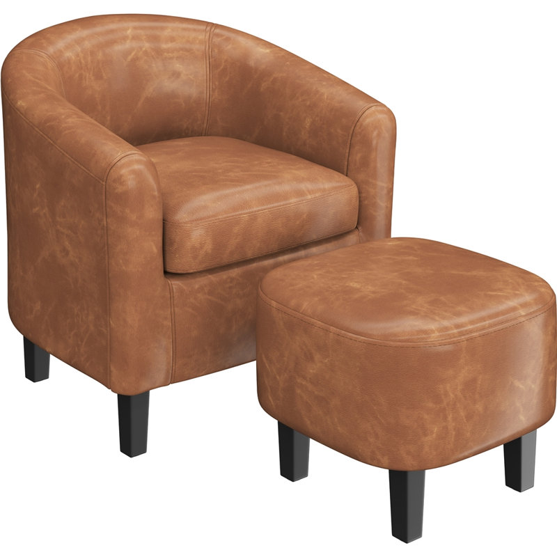 Andina 27.5" Wide Barrel Chair and Ottoman, Brown
