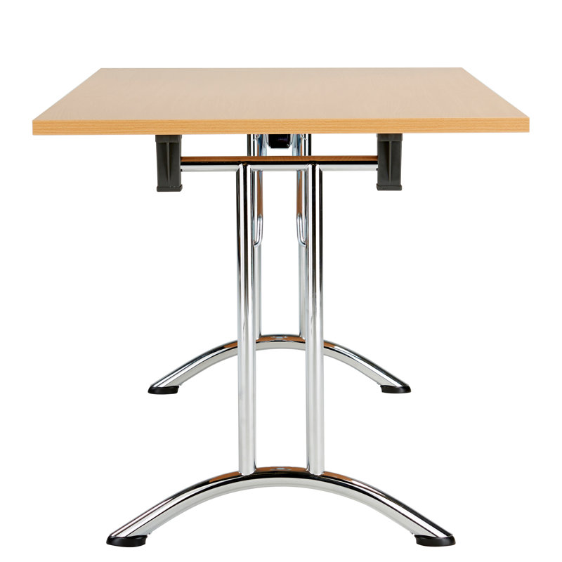 Buariki Rectangle Modular Training Table, 72.5cm H x 140cm W x 80cm D, Chrome, Beech