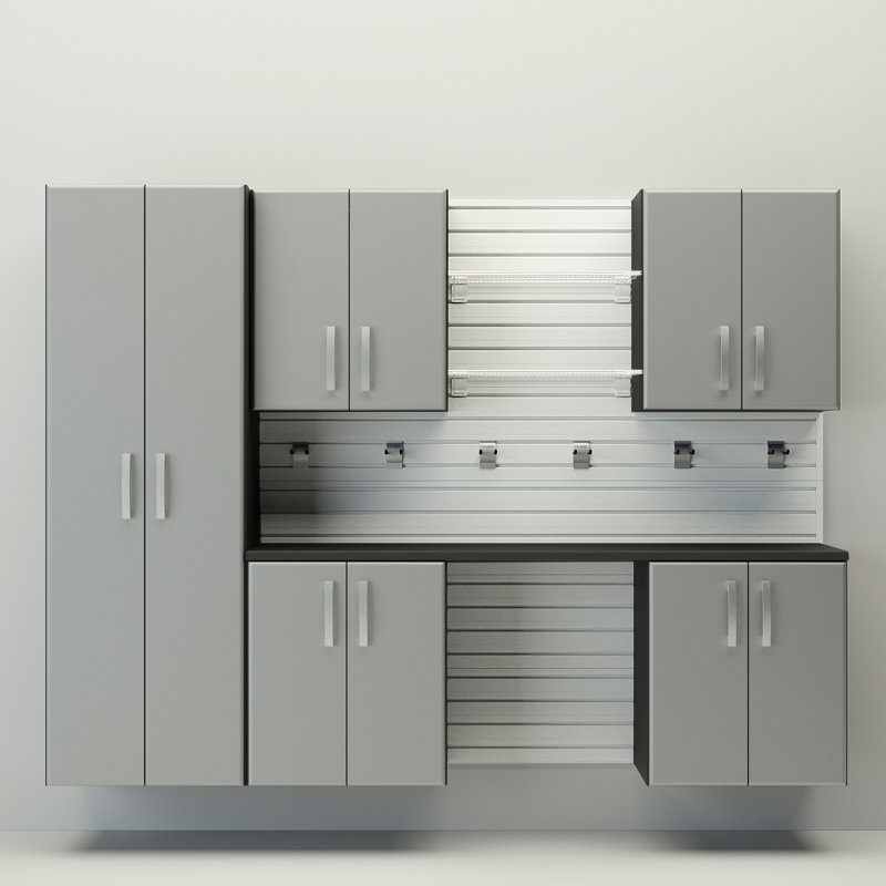 Flow Wall 7 Piece Cabinet Set, White/Silver