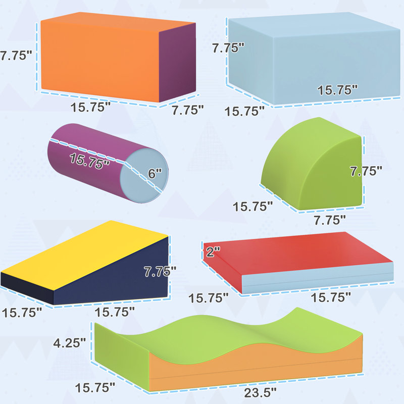 Mousse douce avec 7 articles différents pour une garderie à domicile ou une activité de grimper et de ramper