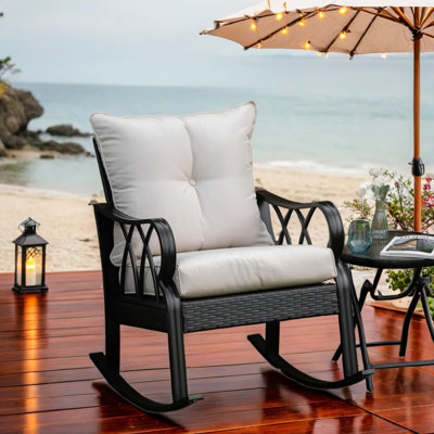 Outdoor Patio Rocking Chair with Plush Cushions and Weather-Resistant Rattan