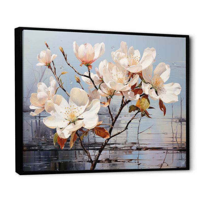 «Luxurious Magnolia Tranquility II», reproduction sur toile, Cadre flottant noir, 12" H x 20" W