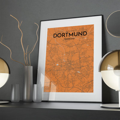 Dortmund City Map In Orange - No Frame Print