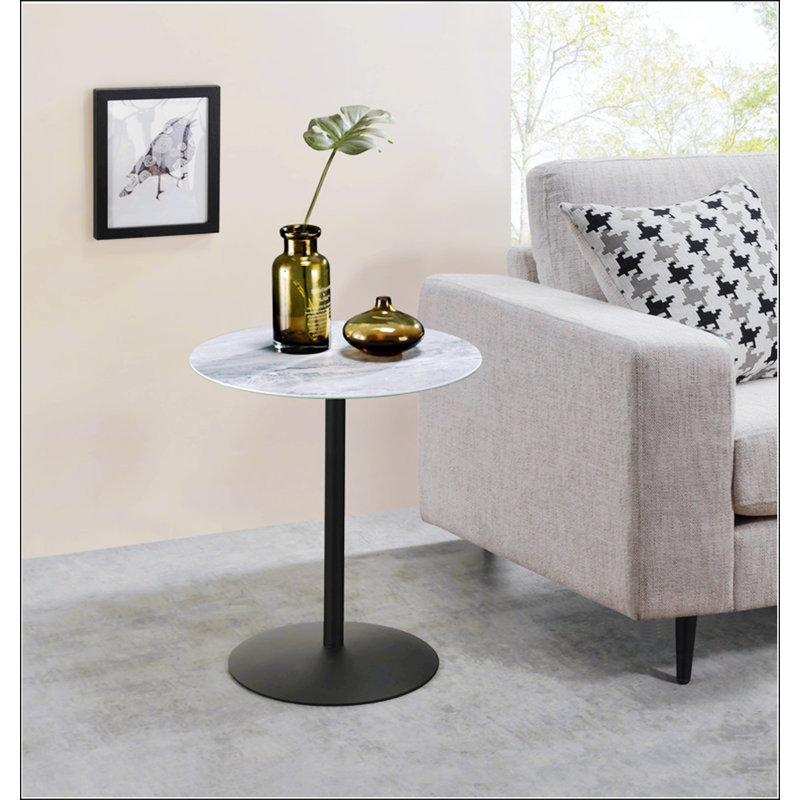 Orfeo 15.5 Inch Wide End Table With Adjustable Height And  Marble Textured Top,  For Modern And Versatile Spaces, Gray