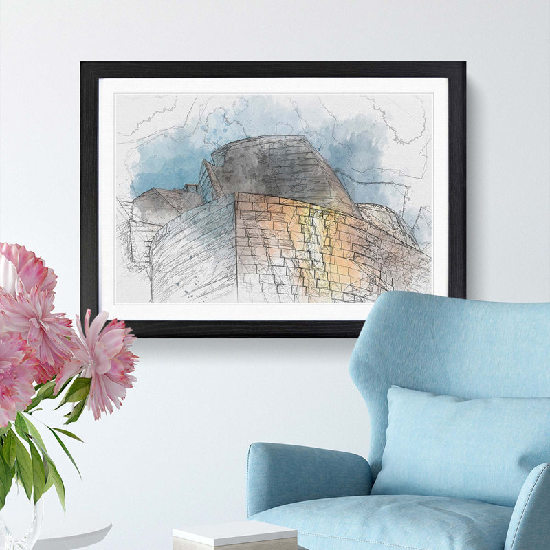 Architecture Sketch Vol.20 in Abstract - Picture Frame Graphic Art Print, 48cm H x 65cm W x 2cm D, Black Framed