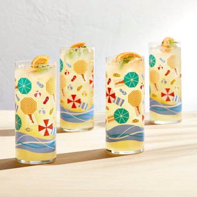 Libbey Vintage Beach Scene Cooler Glasses, 16 oz.