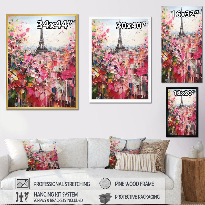 Paris In Bloom, collage rétro sur toile, Cadre simple noir, H 20 po x l 12 po x P 1 po