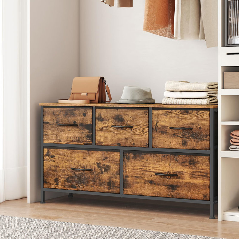 Commode 5 tiroirs Modern, Brun rustique + noir encre