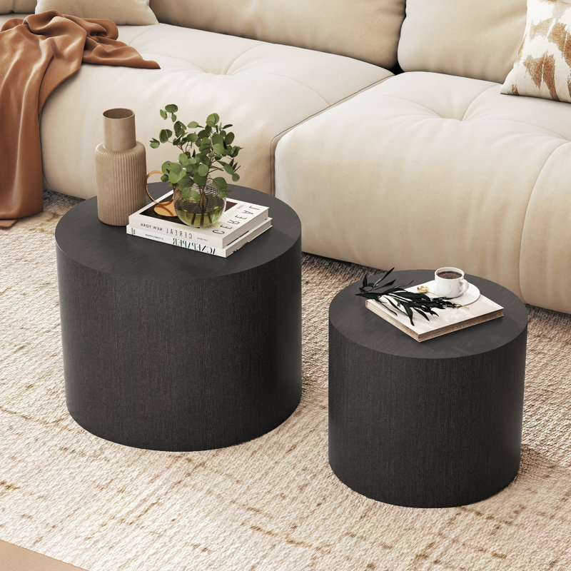 19.7" Round Nesting Coffee Table Set, Black