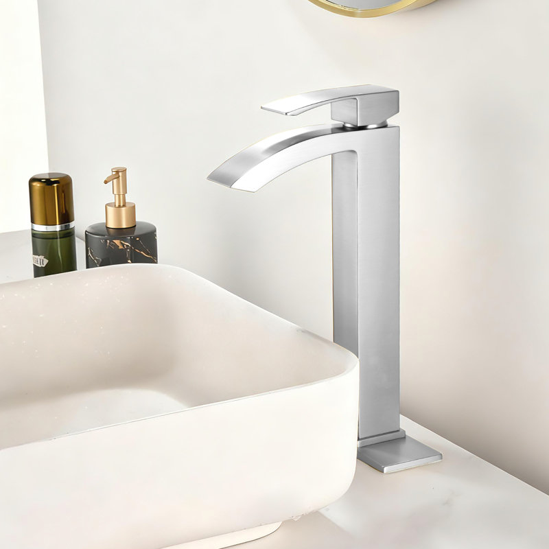 12-1/5” Solid Brass Single Lever Vessel Sink Faucet, High Arc Sink Faucet, Brushed Nickel, Drain Assembly Not Included