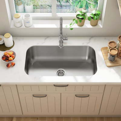 Sinber 30" x 18" Undermount Single Bowl Kitchen Sink, 18-Gauge T304 Stainless Steel, Satin Finish