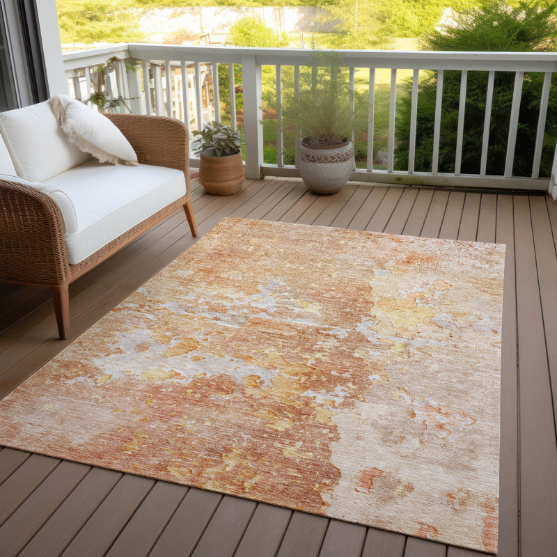 Salmon Synthetic Rectangular Washable Area Rug 46" x 30"