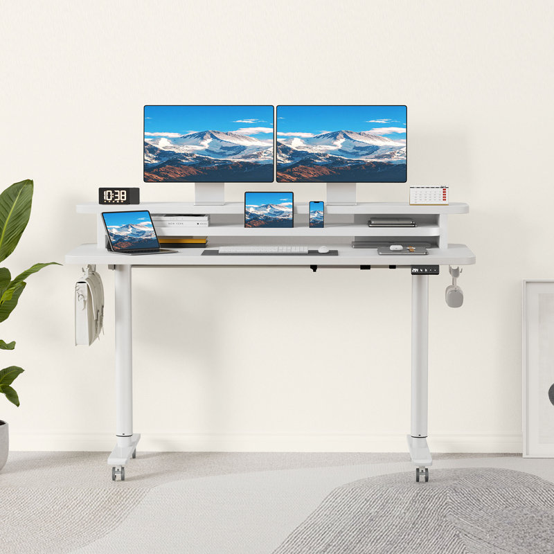 Home Office Height Adjustable Standing Gaming  Desk, White, 122 cm H x 81 cm W